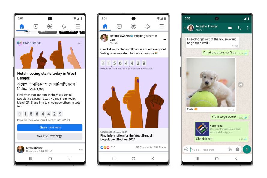 Screenshots of voting information on Facebook and WhatsApp