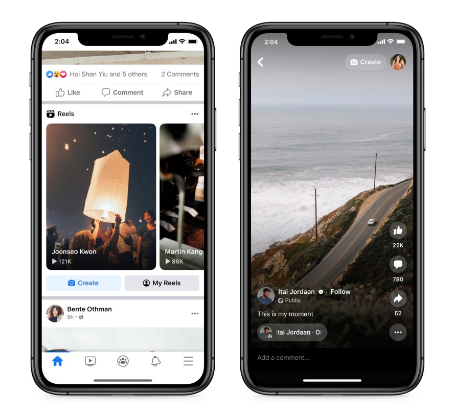 Screenshot of Reels on Facebook