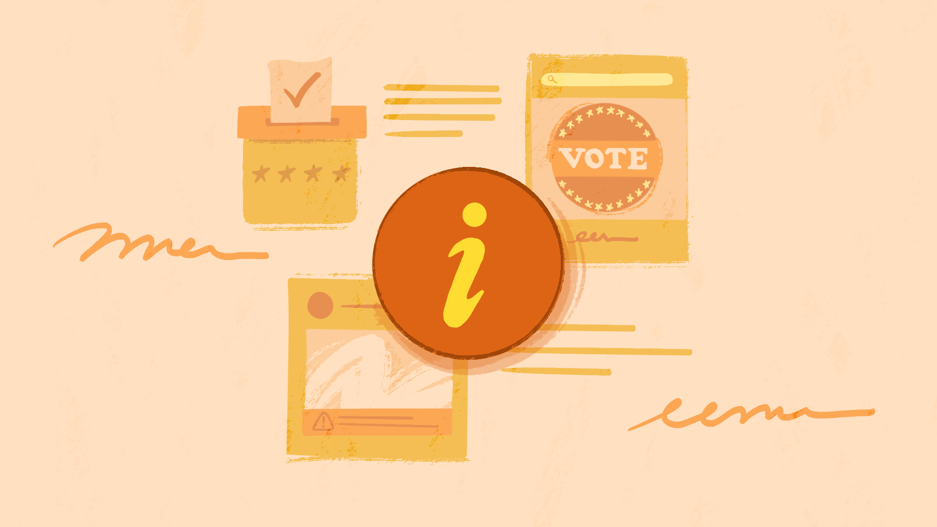 Illustration showing elections-related posts and icons